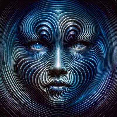The primary subject of the image is a close-up of a face, which appears to be a digital art or illustration. The face is surrounded by a blue and white background, giving it a futuristic and artistic appearance. The visual style of the image suggests that it is a creative and imaginative piece, possibly representing a character or concept. The colors and mood of the image are predominantly blue and white, creating a sense of calmness and sophistication.